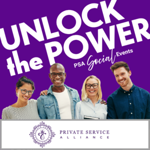 PSA Events Image with four adults, says Unlock the Power PSA Social Events